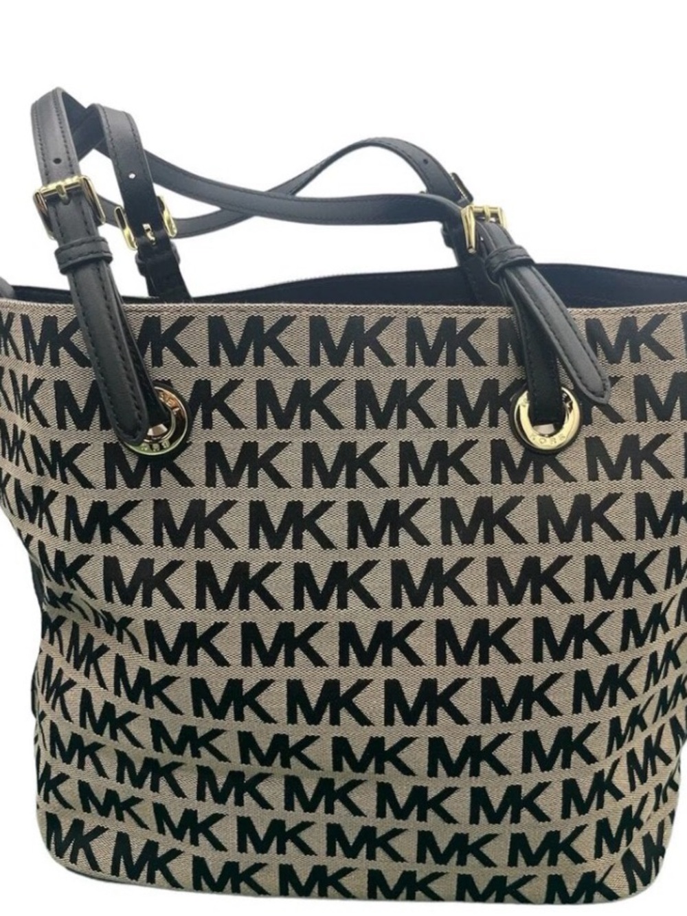 Michael Kors Black and Beige MK Jacquard Tote
